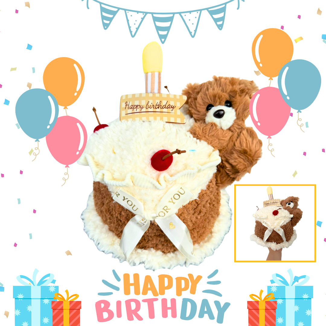 Soft Toy Plushie - Happy Birthday Teddy Cake