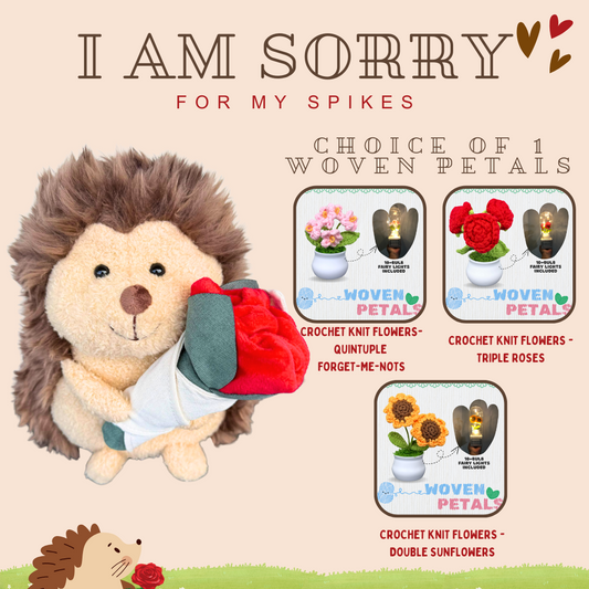 I am Sorry: Hedgehog + Crochet Knit Flowers Woven Petals Bundle