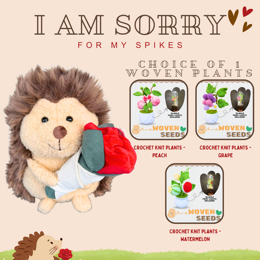 I am Sorry: Hedgehog + Crochet Knit Plants Woven Seeds Bundle