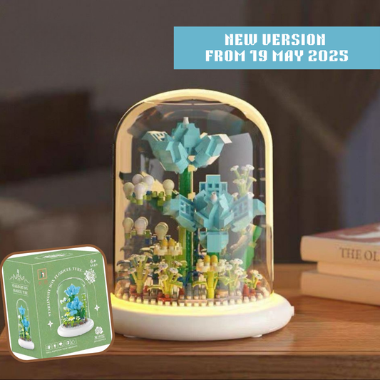 Brick Toy Flower - Mini Glass Terrarium - Blue Roses