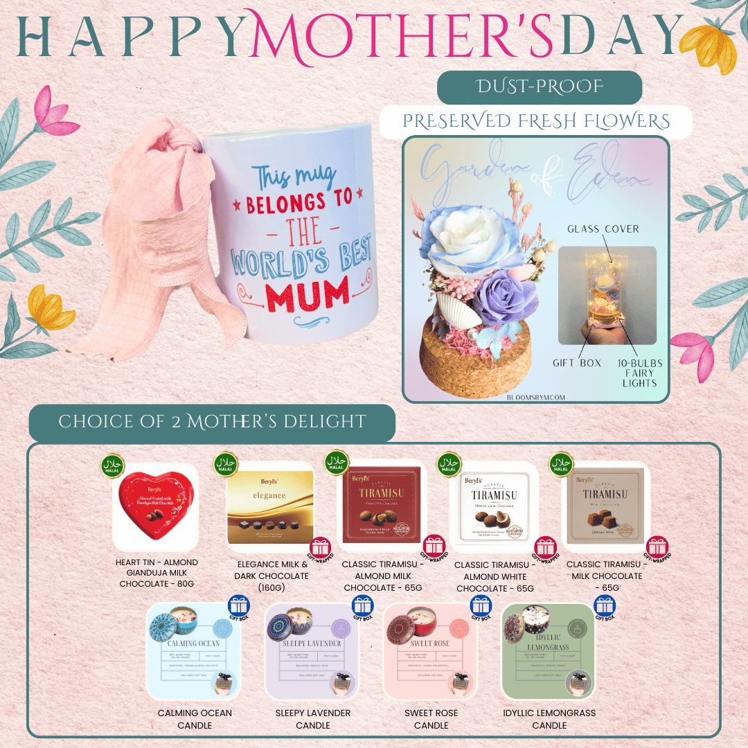 World's Best Mum Bundle - Preserved Flowers - Garden of Eden Blue+White