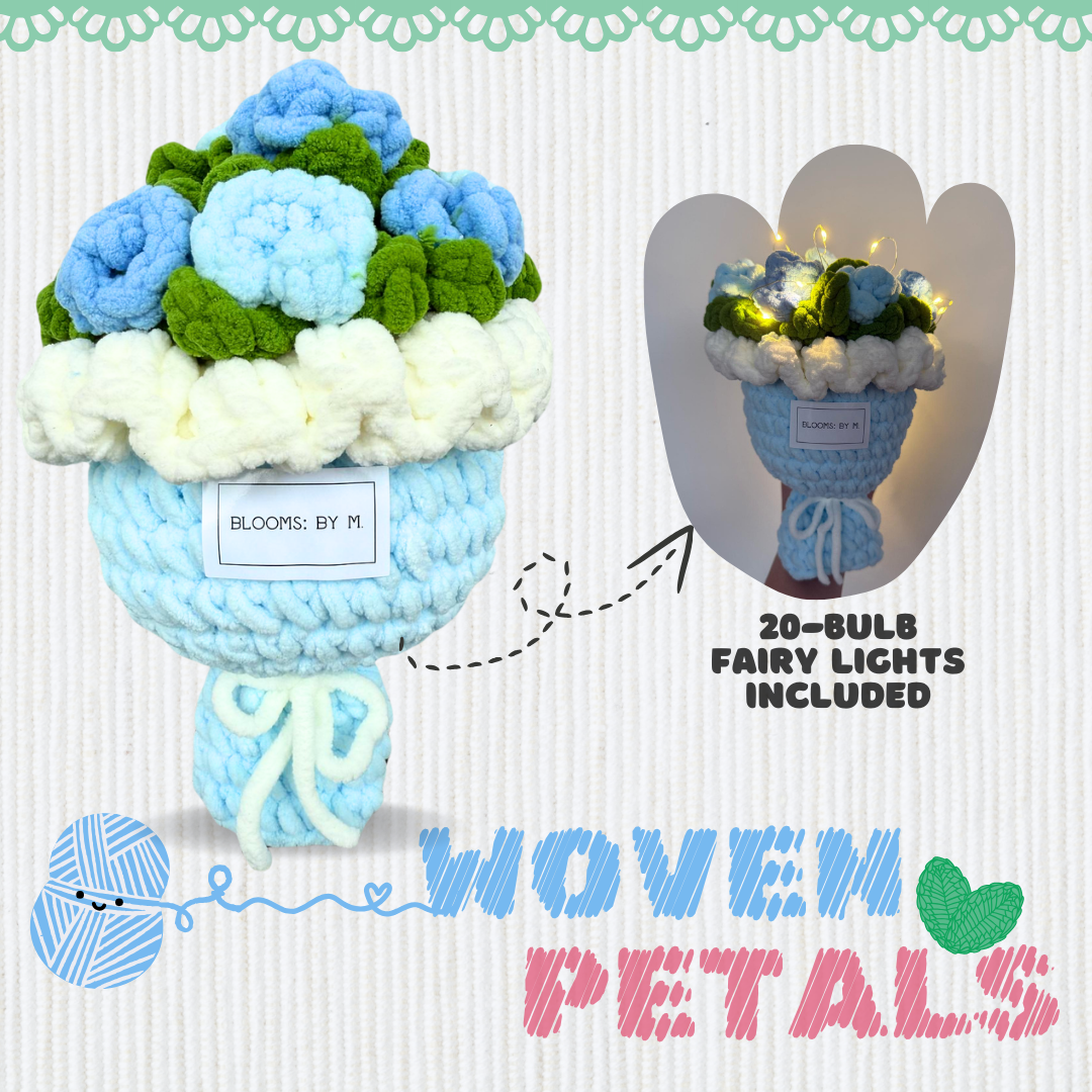 Woven Petals - Crochet Knit Flowers - Blue Rose Bouquet