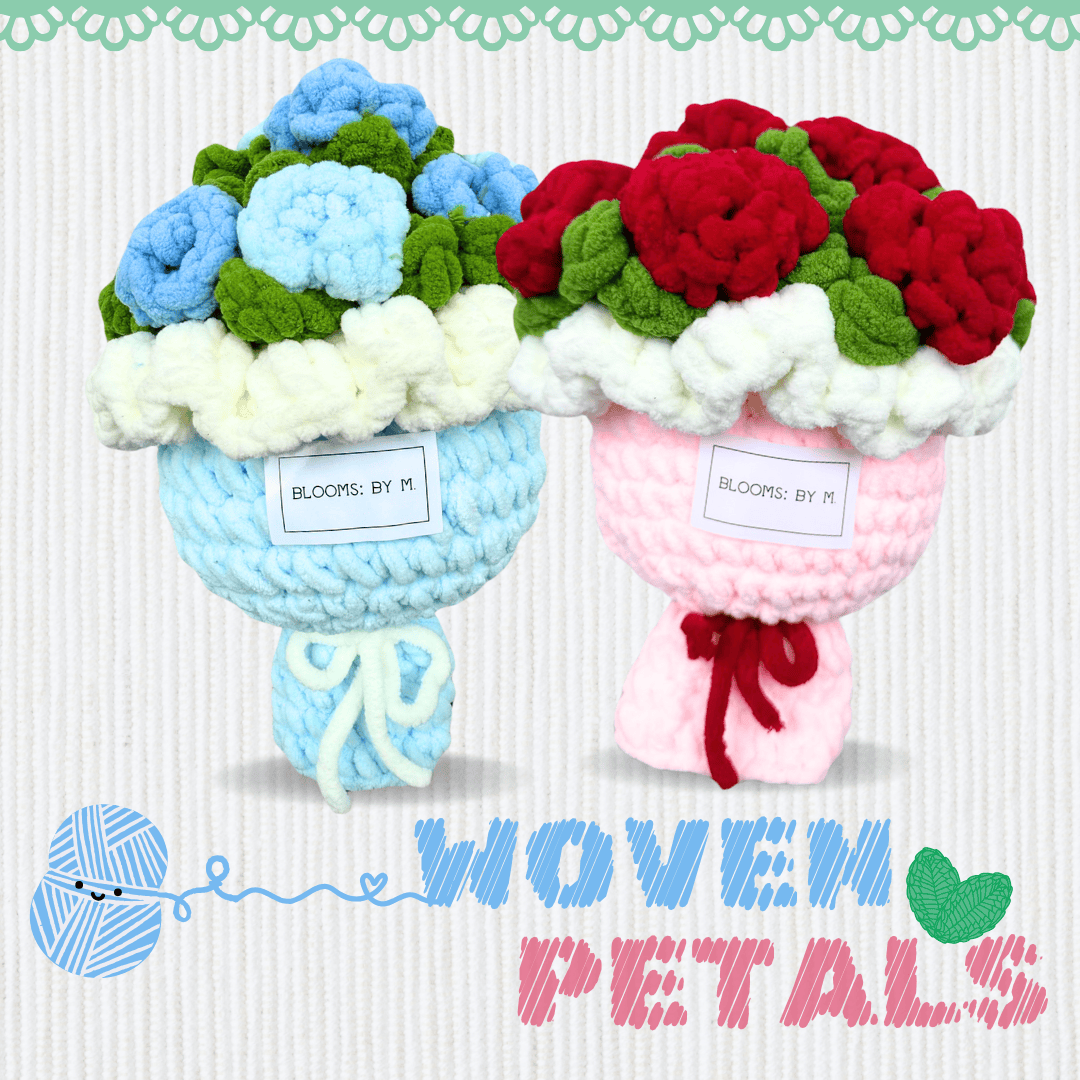 Woven Petals - Crochet Knit Flowers - Red Rose Bouquet