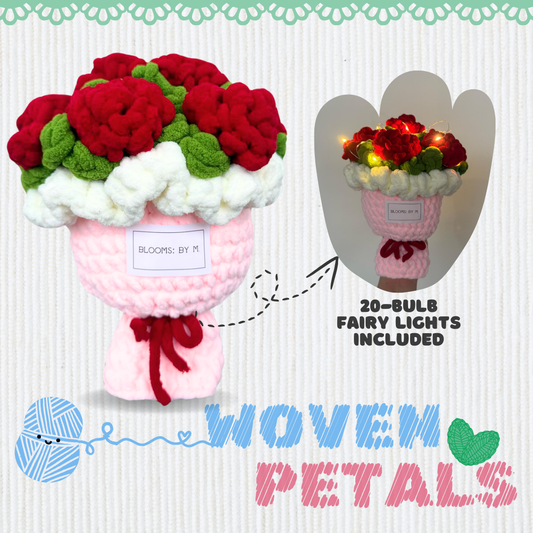 Woven Petals - Crochet Knit Flowers - Red Rose Bouquet