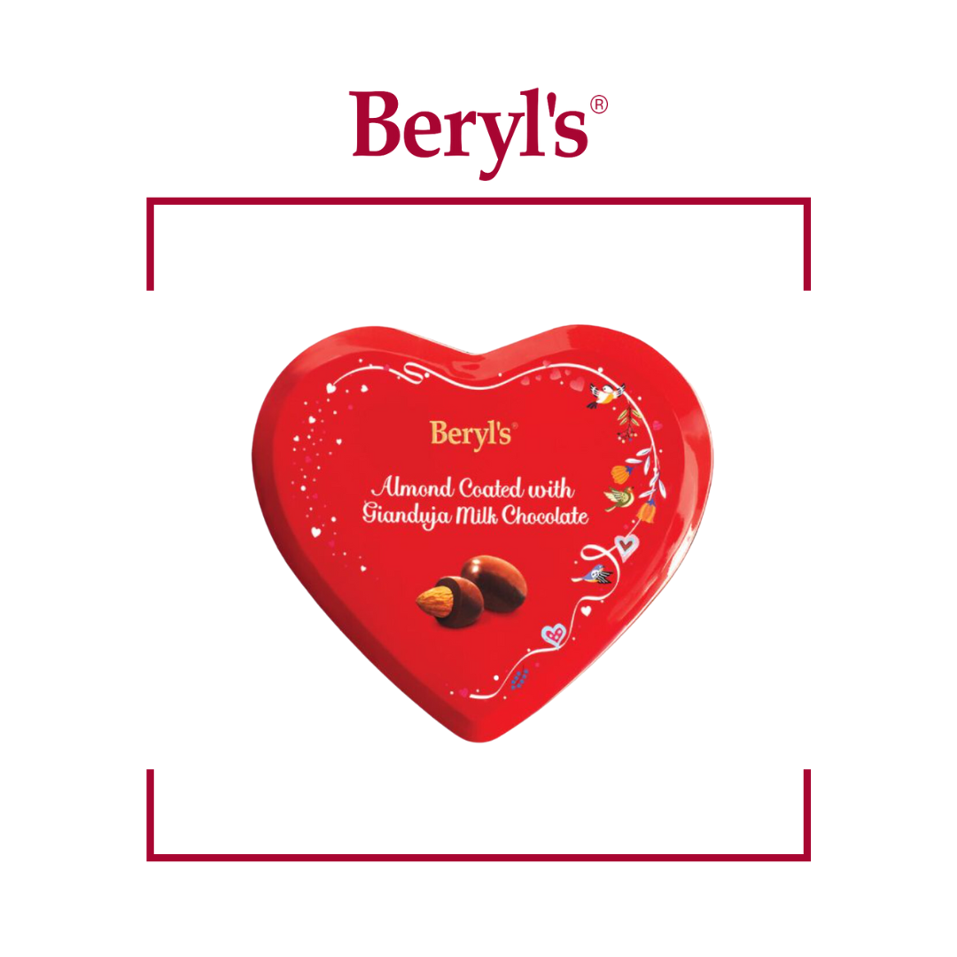 [Halal] Beryl's Heart Tin Almond Coated with Gianduja Milk Chocolate (80G)