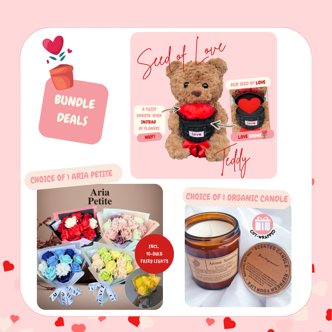 Seed of Love Teddy Bundle + Aria Petite Soap Flower + Candle