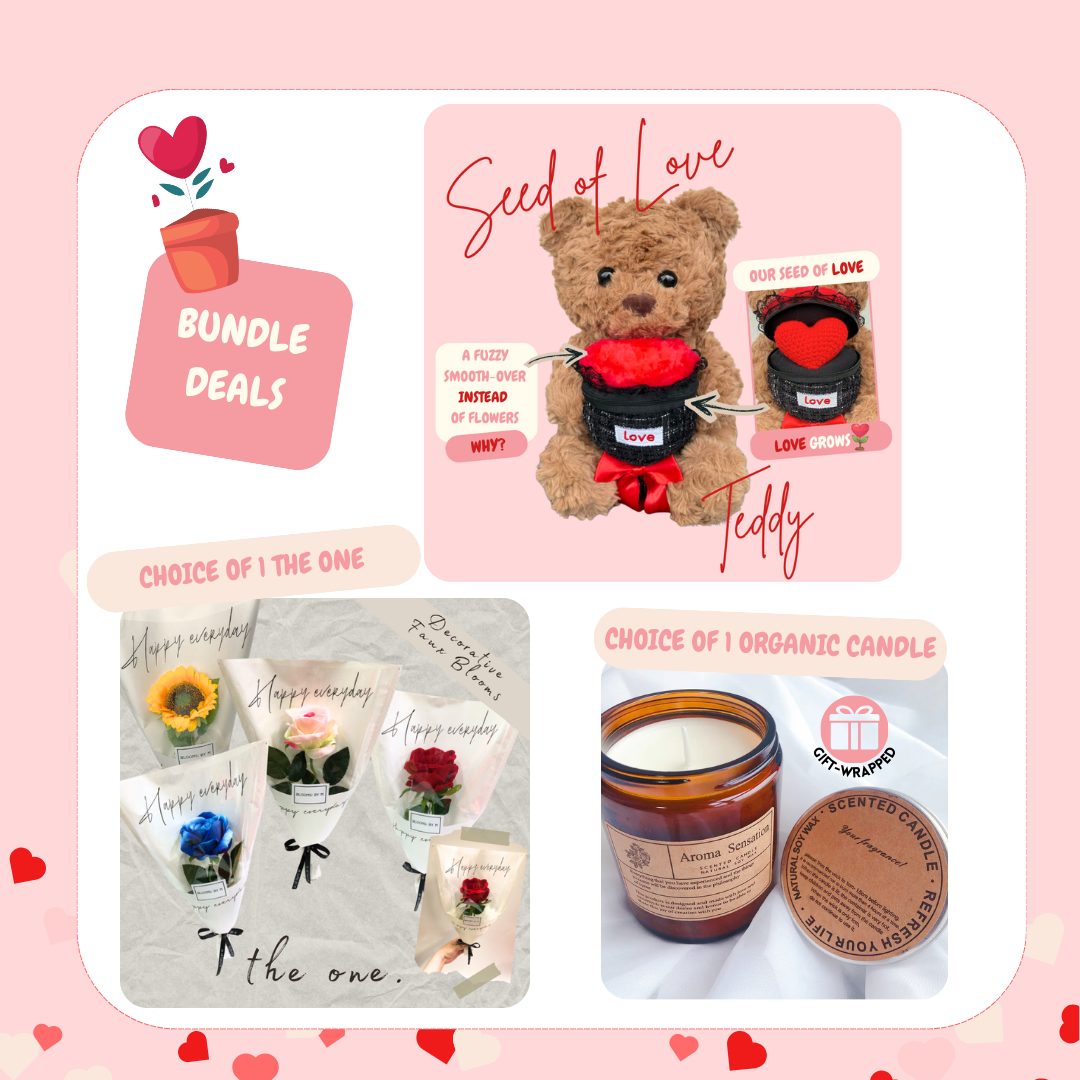 Seed of Love Teddy Bundle + The One Faux Flower Bouquet + Candle