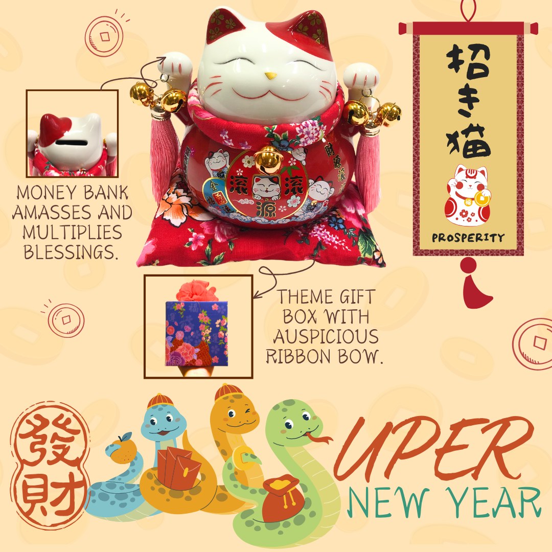 Happy CNY - Blessing Charms Coin Bank - Maneki-Neko of Prosperity