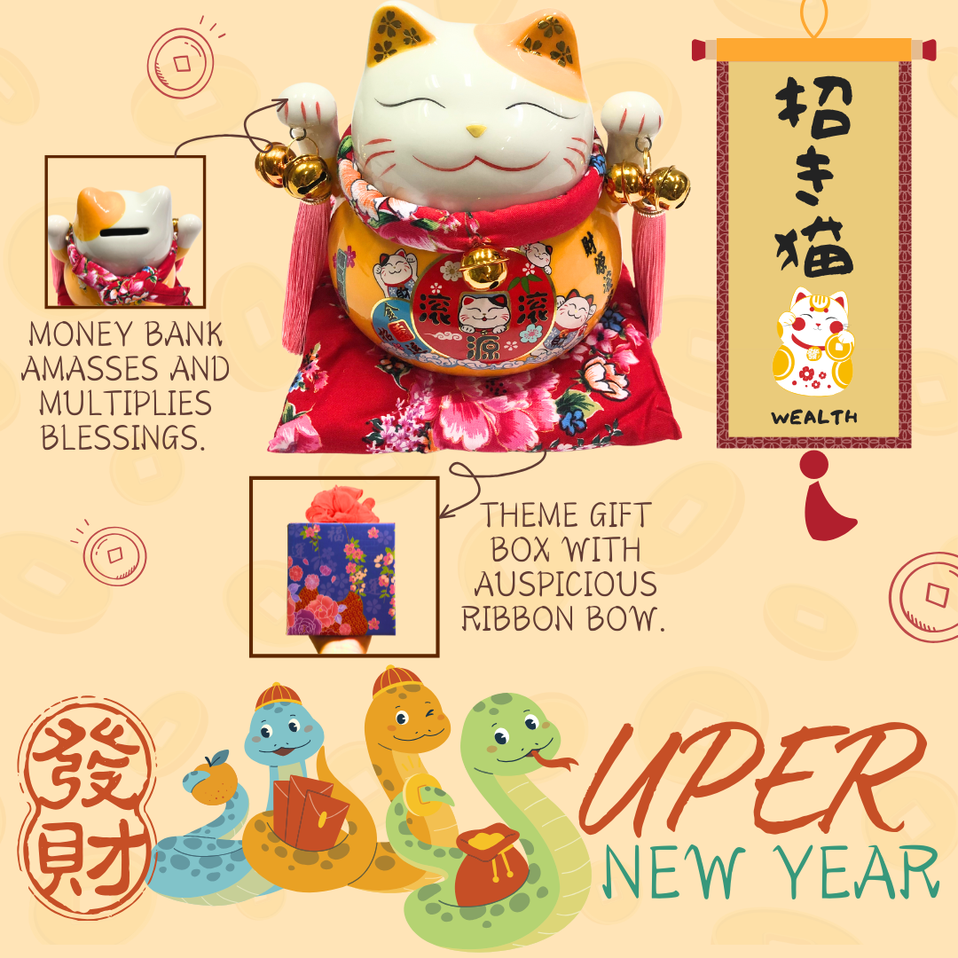 Happy CNY - Blessing Charms Coin Bank - Maneki-Neko of Wealth