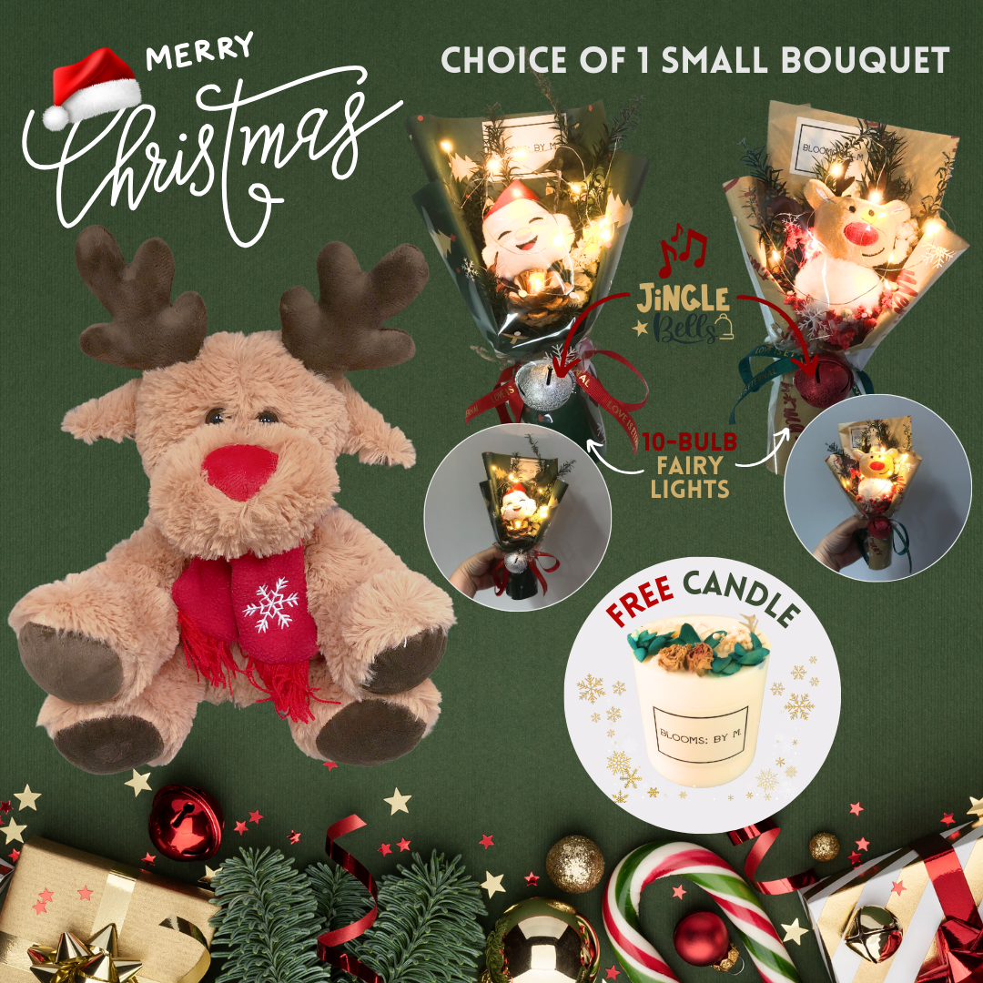 [Free Candle] Christmas Bundle - Christmas Reindeer + Christmas Preserved Flowers Bouquet (Small)