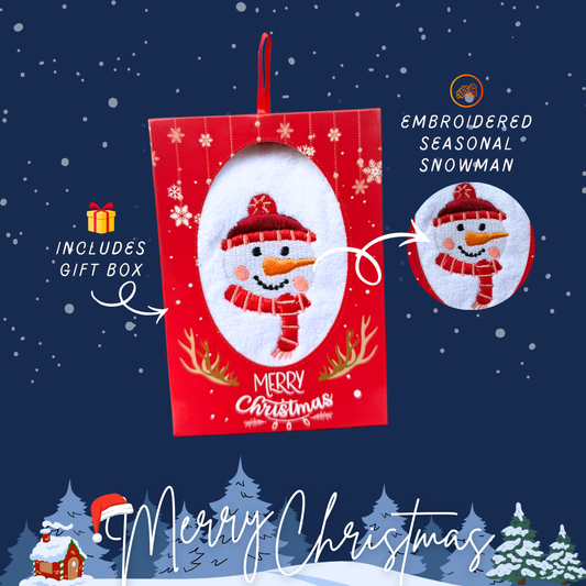 Snowman Embroidered Hand Towel with Gift Box