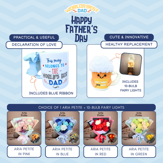 Father's Day Bouquet Bundle - Best Dad Mug + Woven Beer (Be) Happy + Aria Petite