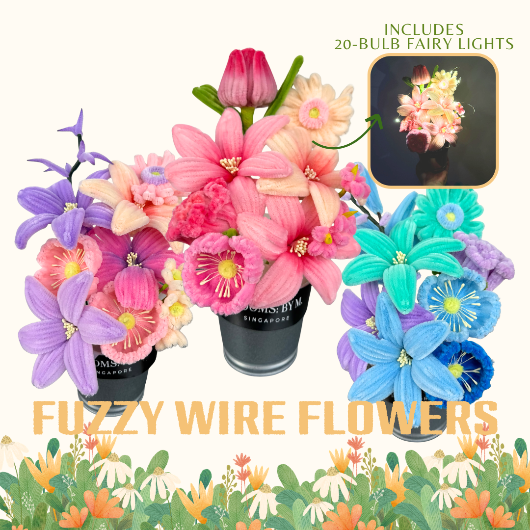 Fuzzy Wire Flowers in a Pot - Purple