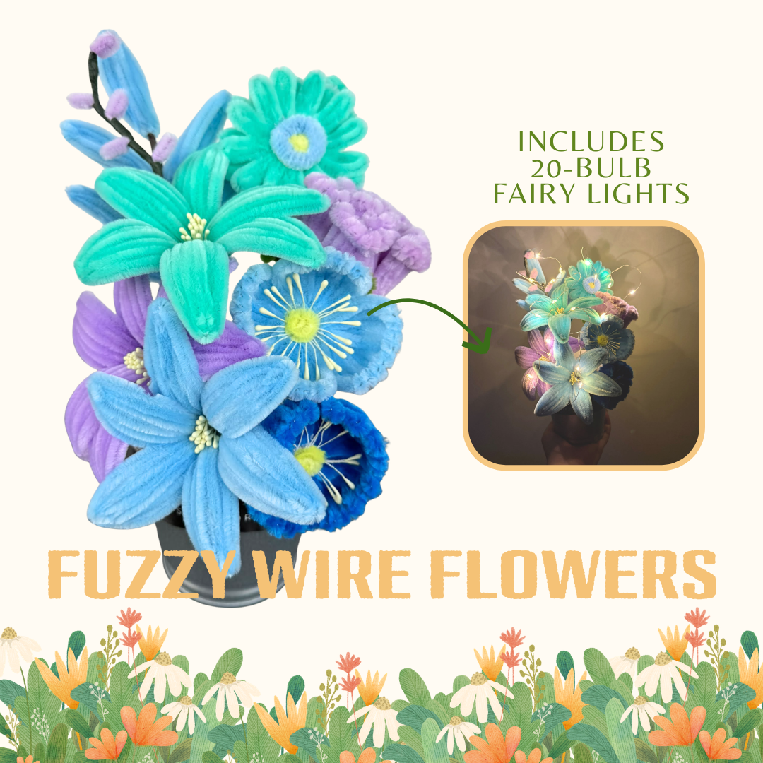 Fuzzy Wire Flowers in a Pot - Blue