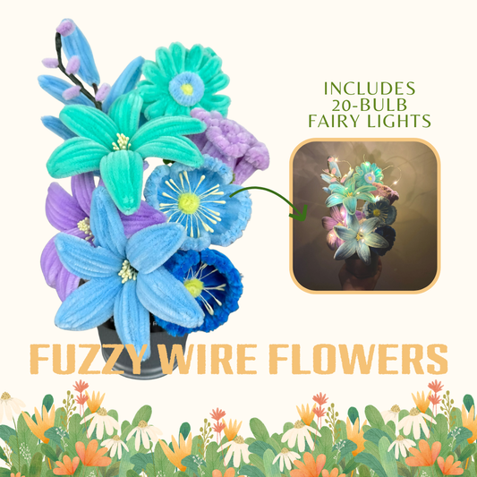 Fuzzy Wire Flowers in a Pot - Blue