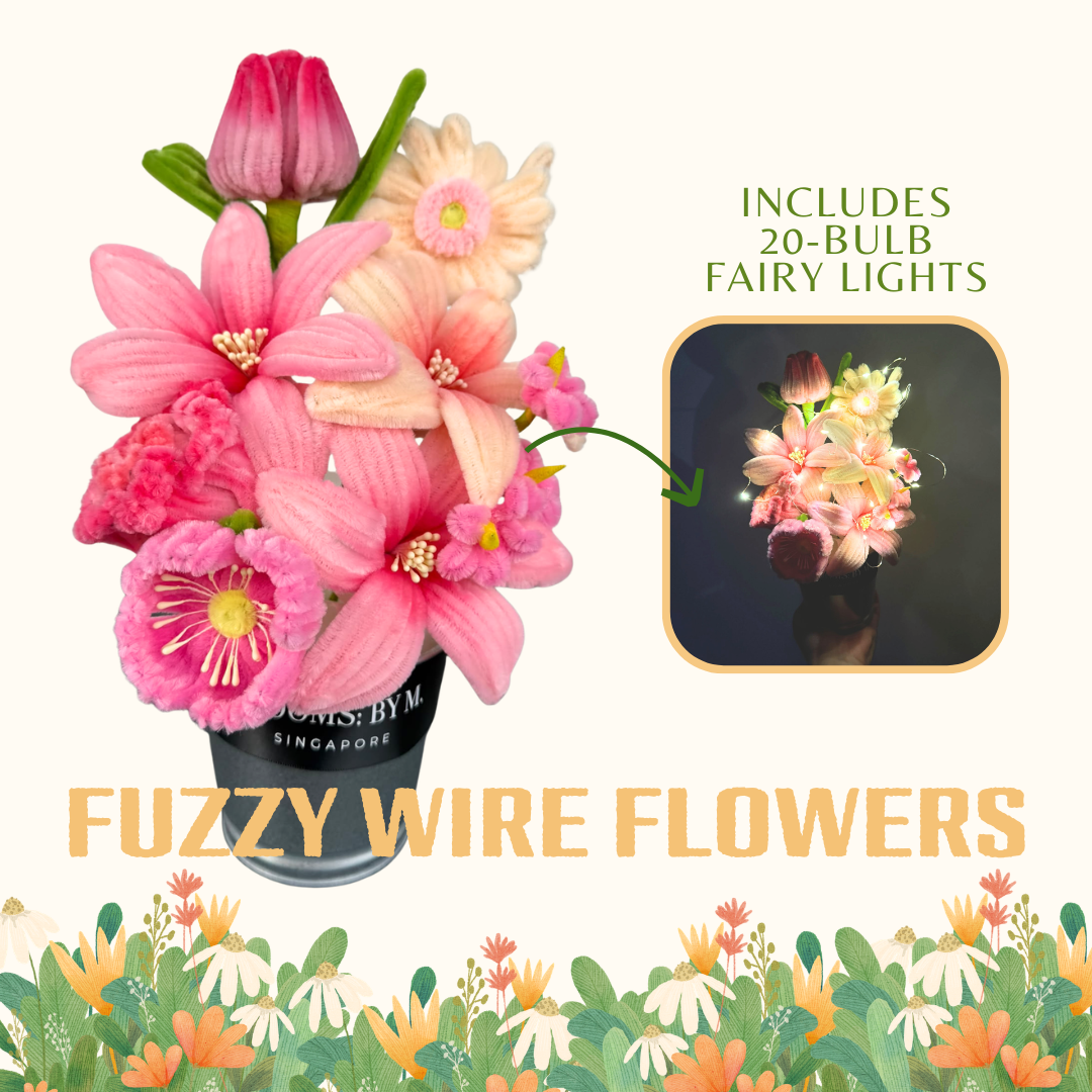 Fuzzy Wire Flowers in a Pot - Pink