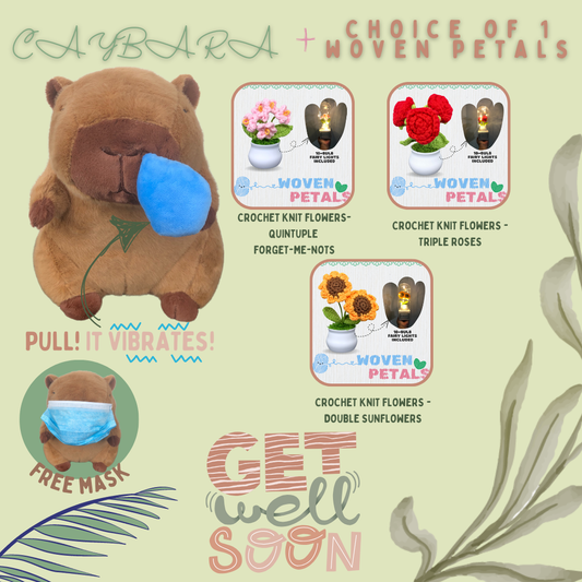 Get Well Soon Capybara + Crochet Knit Flowers Woven Petals Bundle