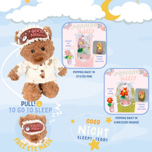 Good Night, Sleepy Teddy + Fabric Flower Popping Daisy Bundle