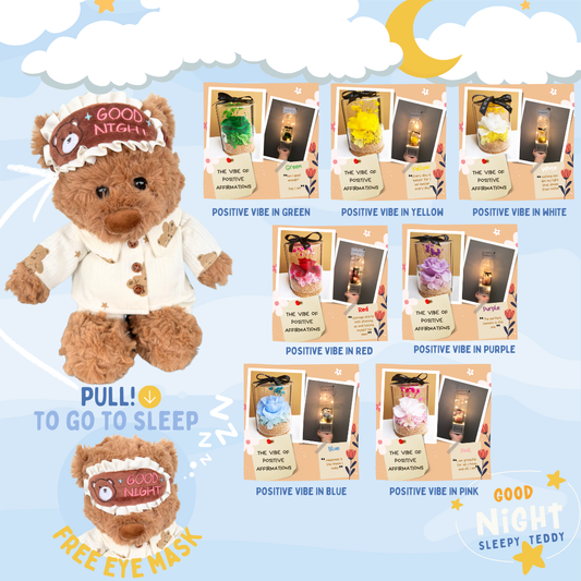Good Night, Sleepy Teddy + Preserved Rose Positive Vibe Bundle