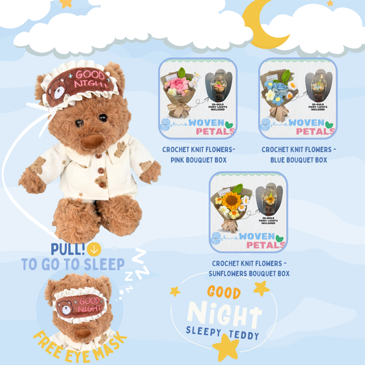 Good Night, Sleepy Teddy + Crochet Woven Bouquet Box Bundle