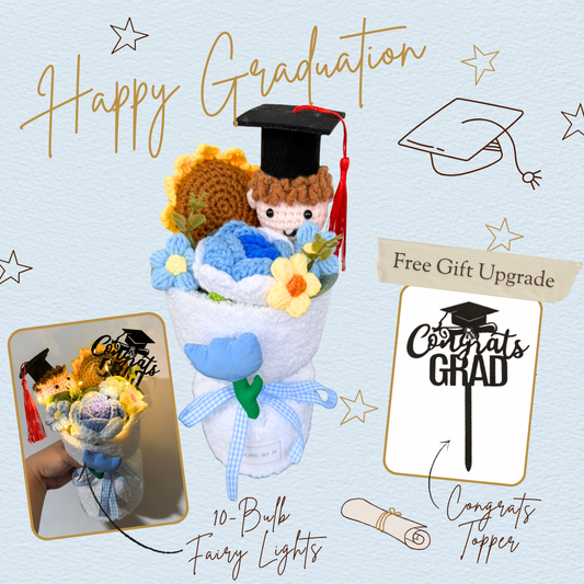 Mister Radiant Graduation Scholar Blue - Crochet Faux Bouquet