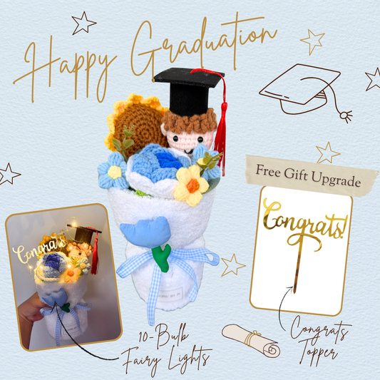 Mister Radiant Graduation Scholar Blue - Crochet Faux Bouquet