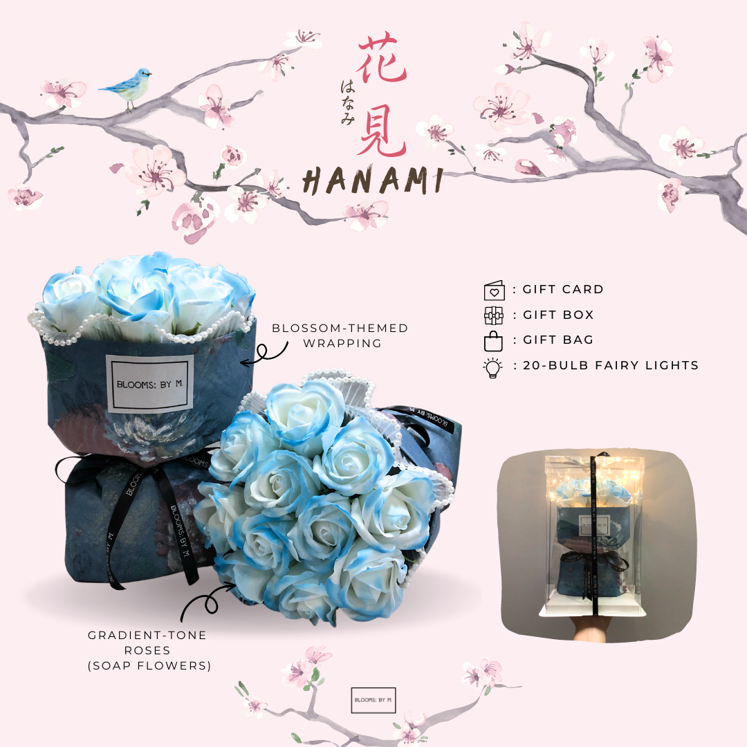 Soap Flower Roses Bouquet Box -  Hanami [ 花 見 - はなみ] in Pink or Blue