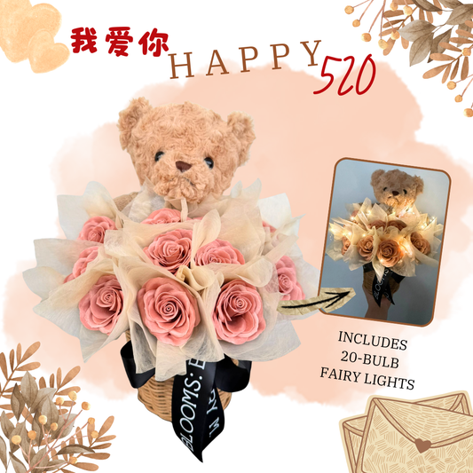 Happy 520 - Maple Teddy Soap Flowers Basket (520挚爱小熊花篮)