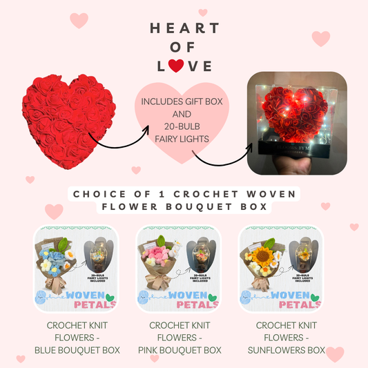 Heart of Love - Foam Flowers with Box + Crochet Woven Bouquet Box Bundle