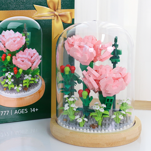 Brick Toy Flower - Mini Glass Terrarium - Carnations (675 pieces)