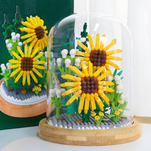 Brick Toy Flower - Mini Glass Terrarium - Sunflowers (512 pieces)