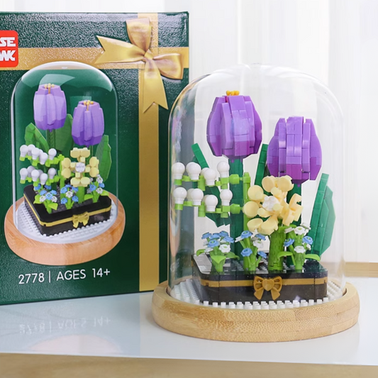 Brick Toy Flower - Mini Glass Terrarium - Tulips (531 pieces)