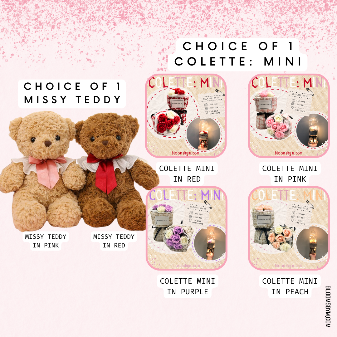 Missy Teddy+Soap Flower Rose Bouquet Box-Colette Mini Bundle