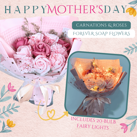 Mother's Day Exclusive Bouquet - Carnations & Roses Soap Flowers in Pink