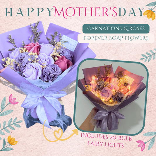 Mother's Day Exclusive Bouquet - Carnations & Roses Soap Flowers in Purple