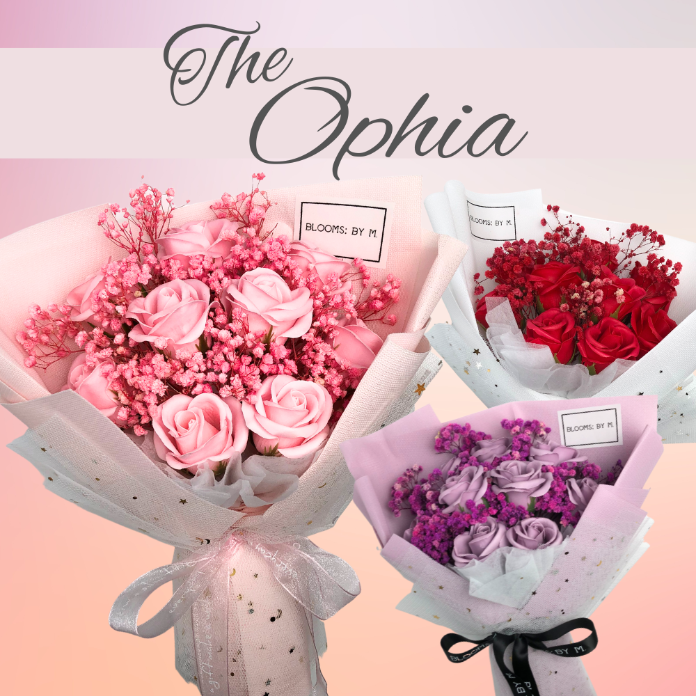 Soap Flower Rose & Preserved Baby Breath Bouquet - Ophia in Pink