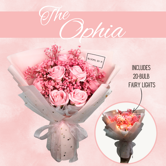 Soap Flower Rose & Preserved Baby Breath Bouquet - Ophia in Pink