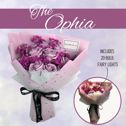 Soap Flower Rose & Preserved Baby Breath Bouquet - Ophia in Purple