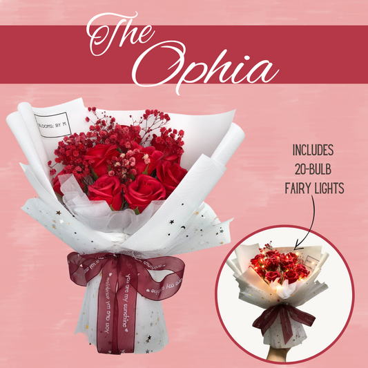 Soap Flower Rose & Preserved Baby Breath Bouquet - Ophia in Red