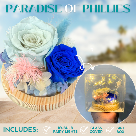 Paradise of Phillies in Blue - Preserved Flowers Glass Dome