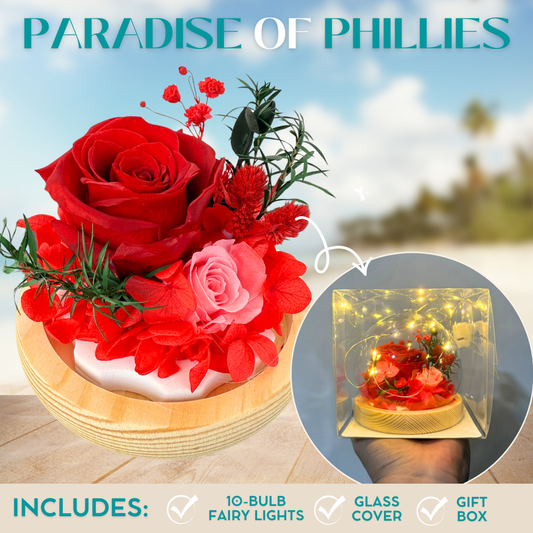 Paradise of Phillies in Red - Preserved Flowers Glass Dome