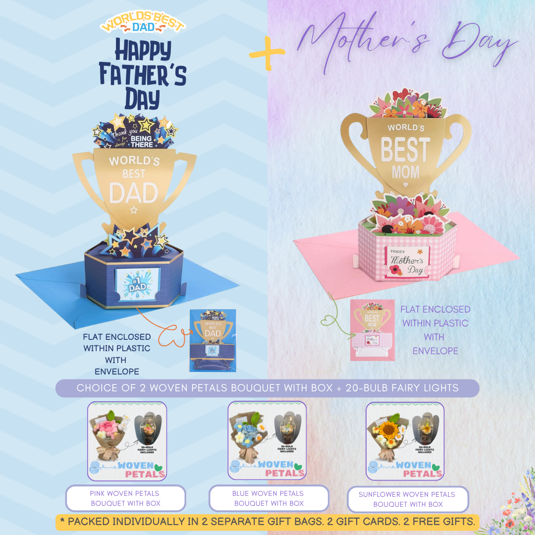 Parents' Day Bouquet Bundle - Trophy + Woven Petals Bouquet with Box