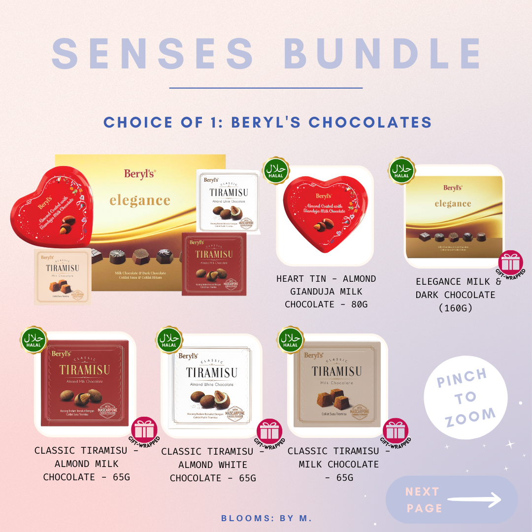Senses Bundle -  The One Faux Flowers Bouquet + Beryl's Chocolate (Halal) + Candle