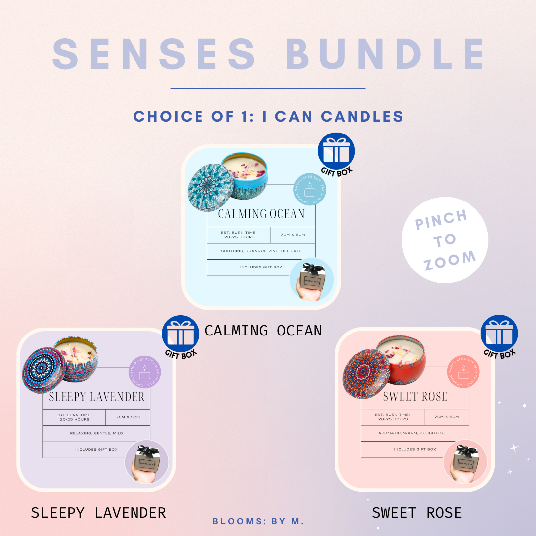 Senses Bundle - Colette: Mini Soap Flowers Bouquet + Beryl's Chocolate (Halal) + Candle