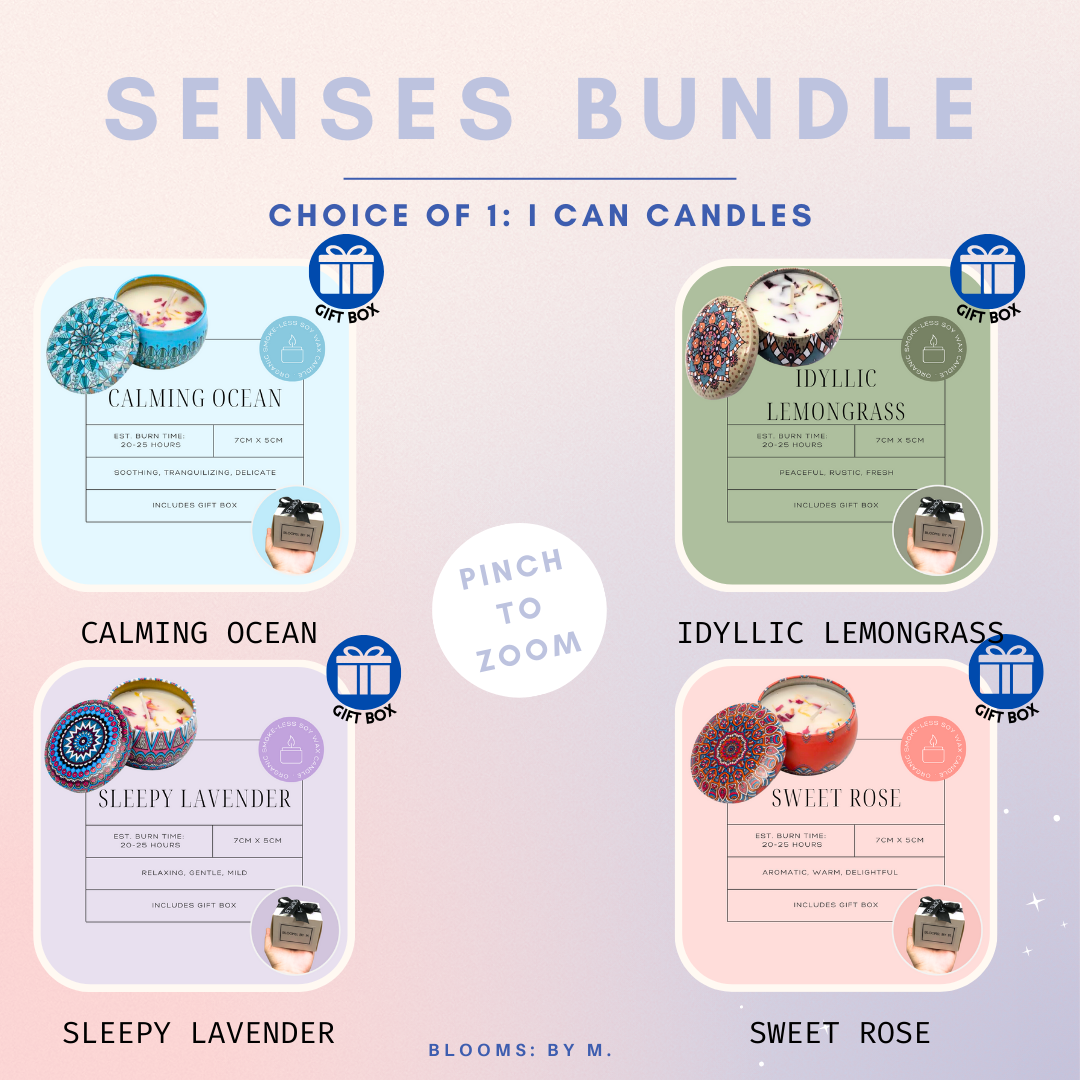 Senses Bundle - Popping Daisy Fabric Flower + Beryl's Chocolate (Halal) + Candle