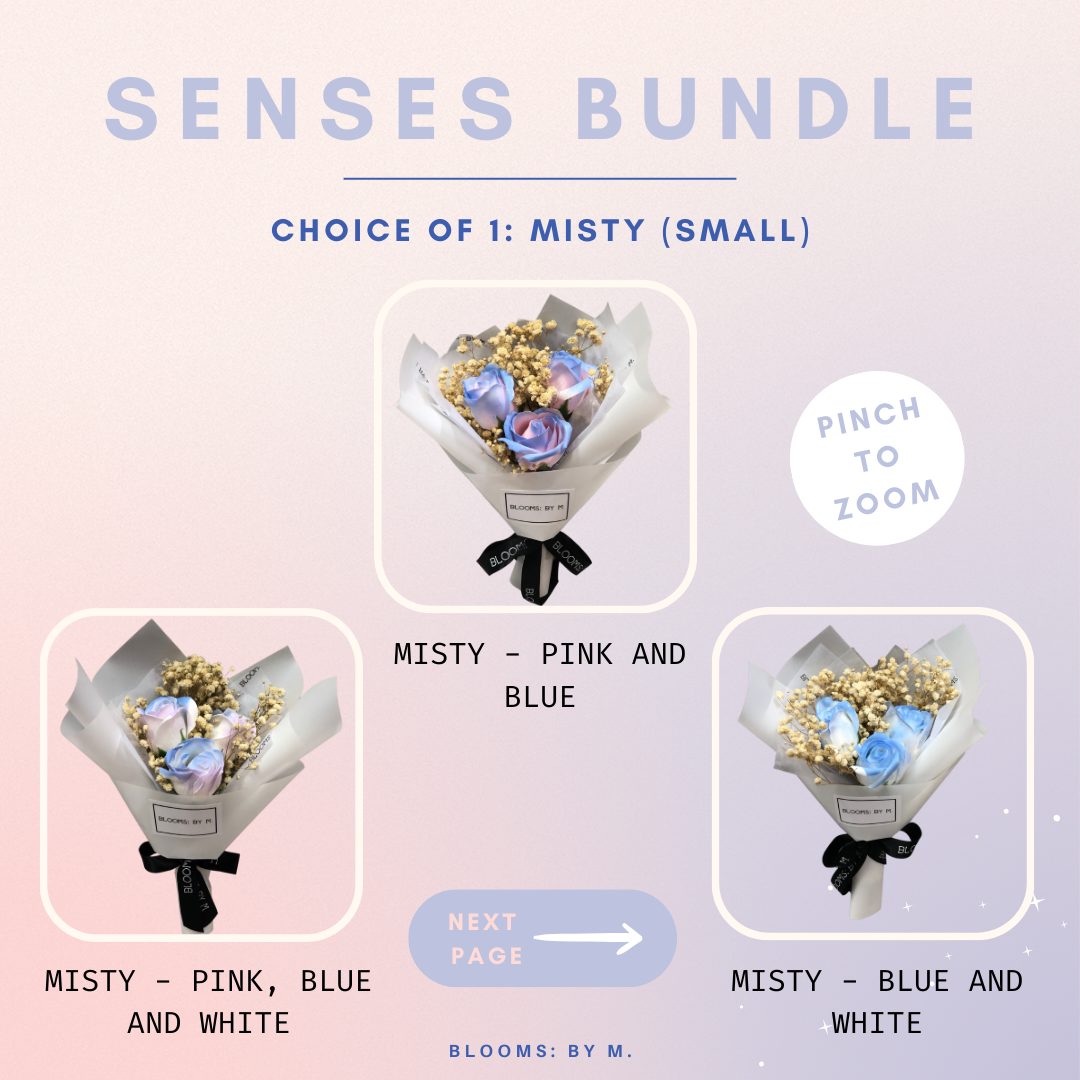 Senses Bundle - Misty Soap Flowers Bouquet + Beryl's Chocolate (Halal) + Candle