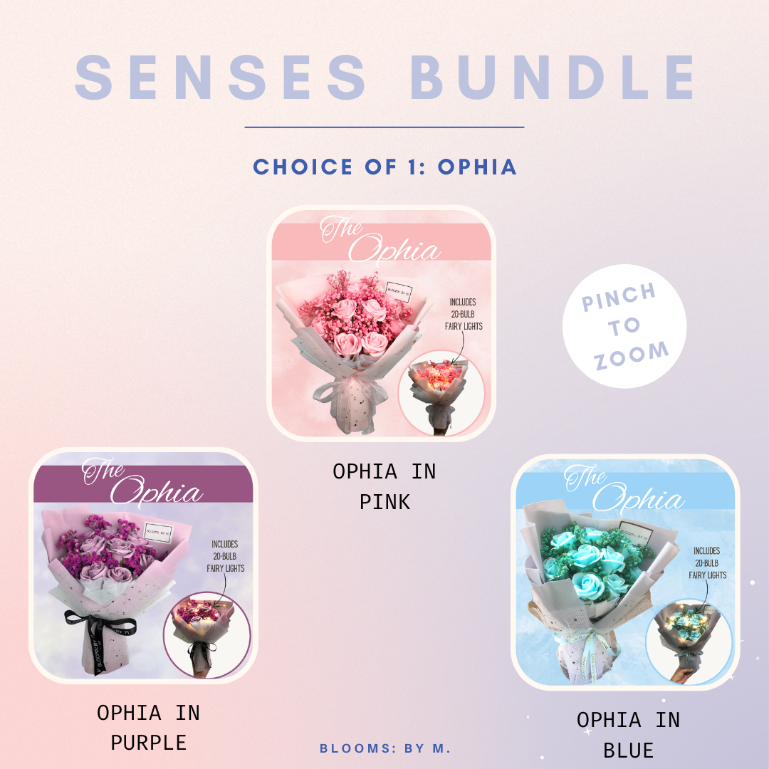 Senses Bundle - Ophia Soap Flowers Bouquet + Beryl's Chocolate (Halal) + Candle