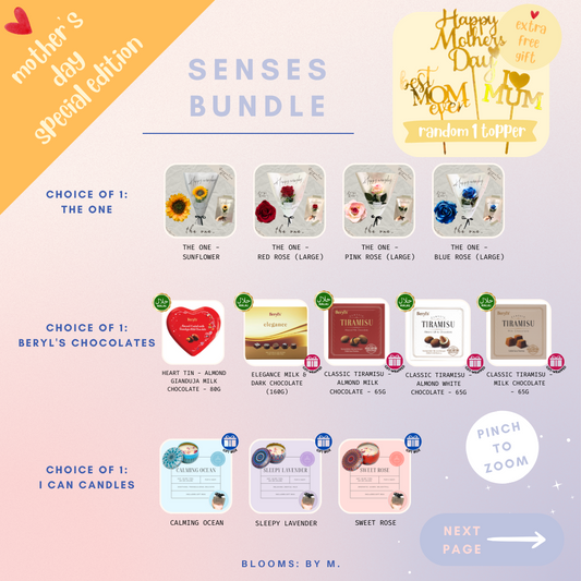 Mother's Day Senses Bundle -  The One Faux Flowers Bouquet + Beryl's Chocolate (Halal) + Candle