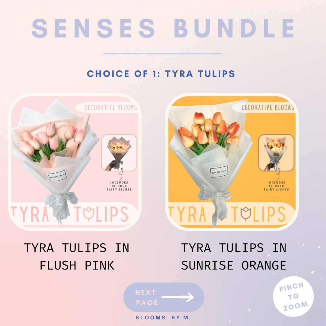 Senses Bundle - Tyra Tulips Faux Flowers Bouquet + Beryl's Chocolate (Halal) + Candle
