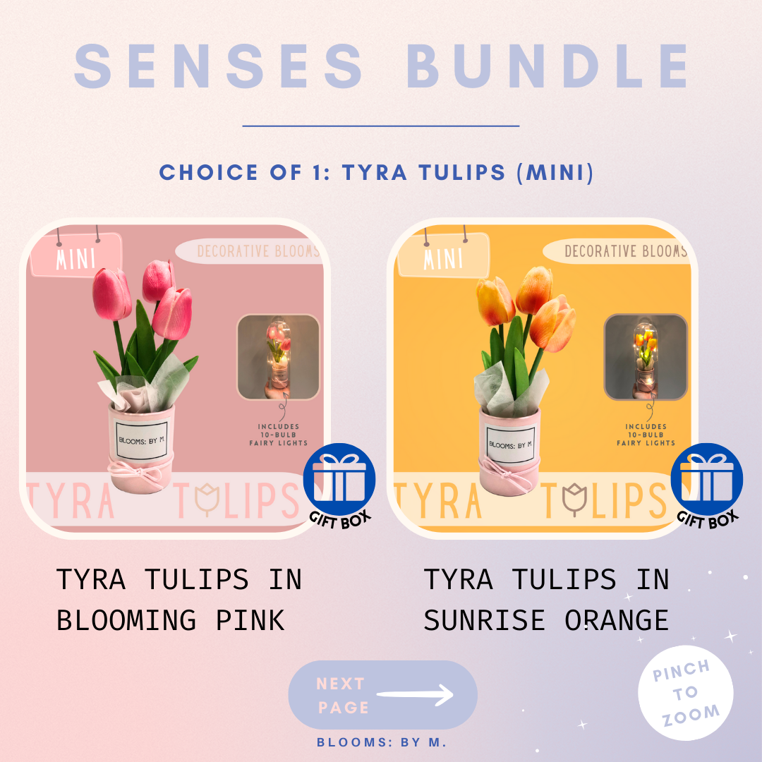 Mother's Day Senses Bundle - Tyra Tulips: Mini Faux Flowers Bouquet + Beryl's Chocolate (Halal) + Candle